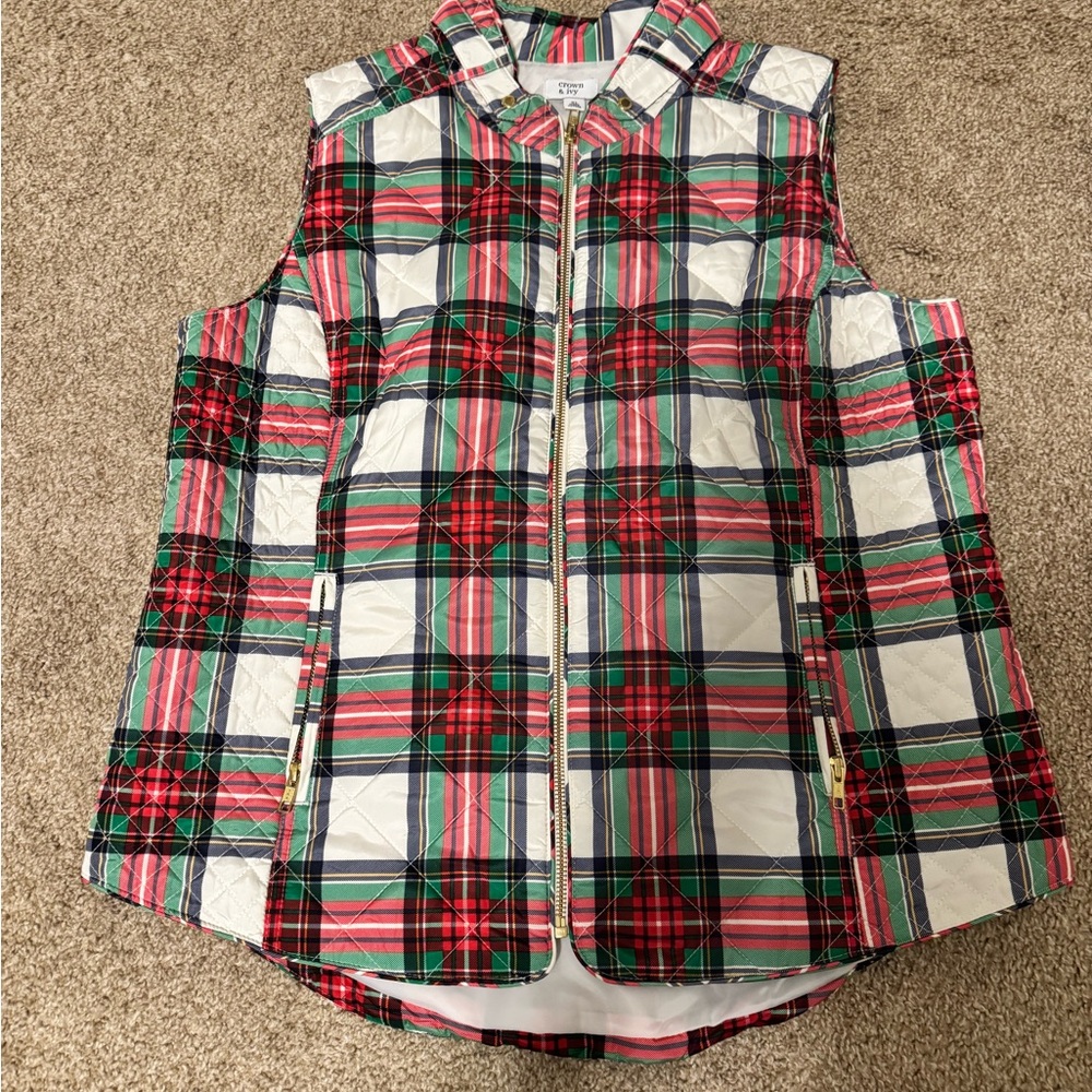 Crown & Ivy Plaid Women’s Vest Size XL - Picture 3 of 5